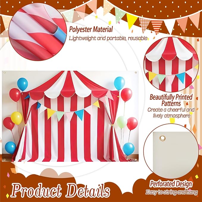 103 Pcs Carnival Circus Party Decorations Set Includes Red White Circus - Image 3