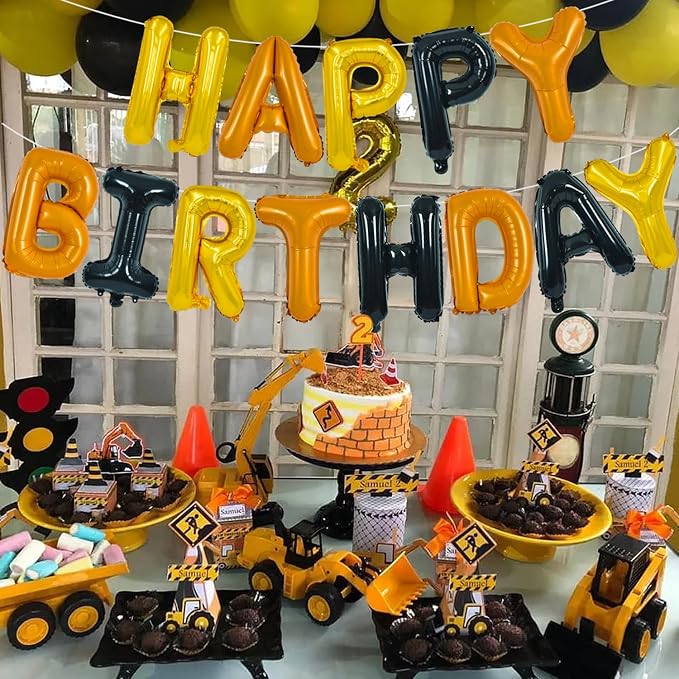 TONIFUL 16 Inch Black Orange Gold Happy Birthday Balloons Banner Decoration | - Image 3