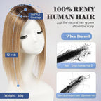 HAIRCUBE Hair Toppers for Women 100% Real Human Hair,Ombre Ash Blonde,6"*5.5"MONO Large Base,65g Hand-moven Real Human HairToppers for Women with ThinningHair