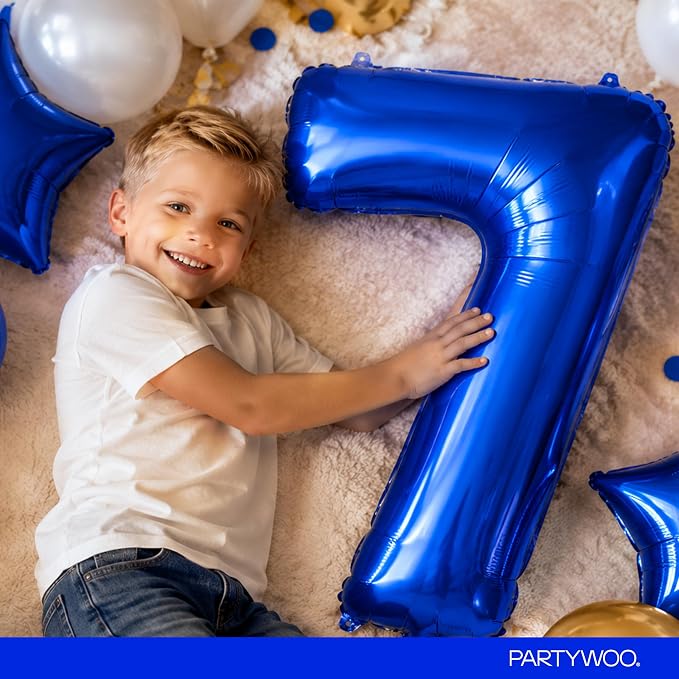 PartyWoo Number Balloons 40 Inch Blue Number 7 Kit - Image 3