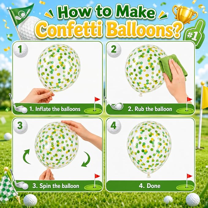 Golf Balloons for Sports Party Decor | 12 Inch Green Yellow Golf Theme Balloons - Image 4