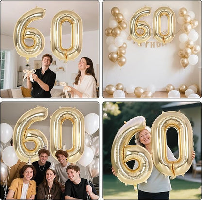 Champagne Gold Large Number 60 Balloon, 40 Inch Light Gold Foil Helium Number - Image 7