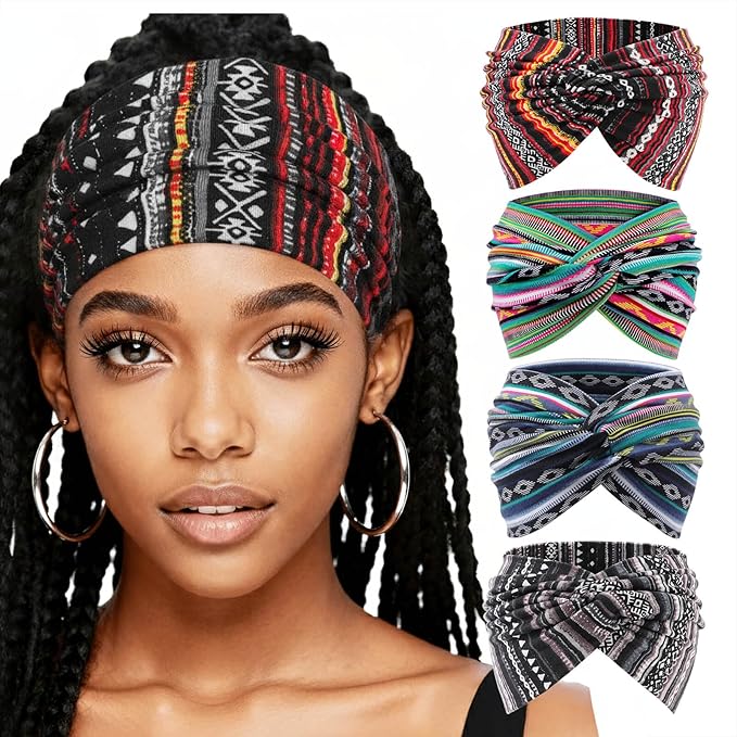 Extra Wide Headbands for Women Large Turban Headband Non Slip Boho Elastic Hairband Hair Twisted Knot Head Bands Accessories
