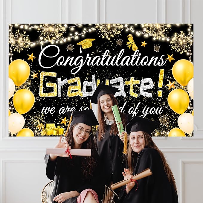 Famoby Congratulations Graduate We are so Proud of You Hanging Banner Fabric - Image 4