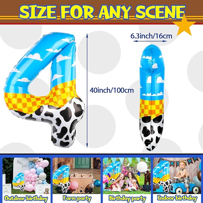 40 Inch Number 4 Balloon Blue Clouds Cartoon Story Balloons Toy Inspired Party - Image 2