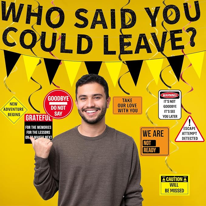 Roetyce Farewell Party Decorations, Caution Who Said You Could Leave Banner | - Image 3