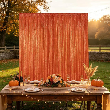 Hahuho Orange Sequin Backdrop Curtain, Party Decoration（6 Panels, 2FT x 8FT - Image 4
