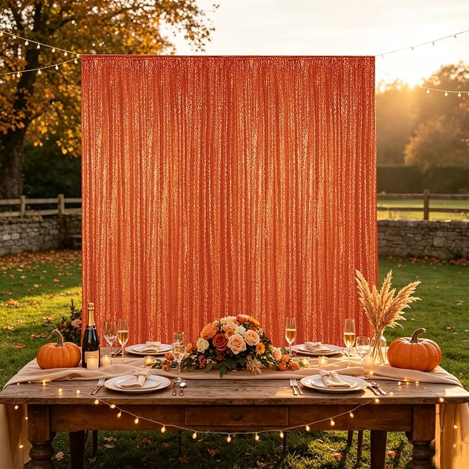 Hahuho Orange Sequin Backdrop Curtain, Party Decoration（4 Panels, 2FT x 8FT - Image 7