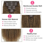 Kinky Curly Clip in Hair Extensions Real Human Hair 4/27/4 Omber Kinky Curly Clip ins For Women 3c 4a Brazilian Virgin Clip on Hair (20inch,#4/27/4)