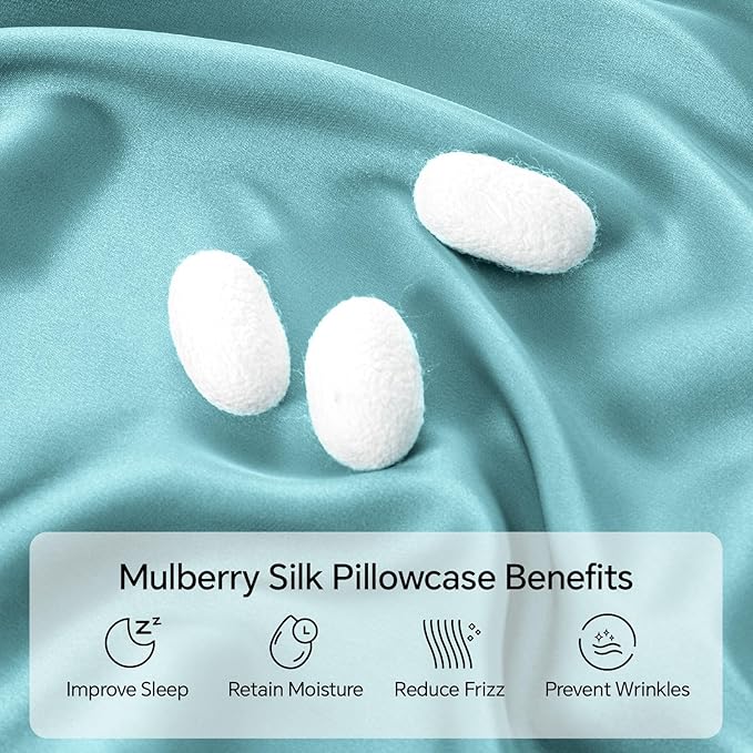 INFIIXSO Mulberry Silk Pillowcase for Hair and Skin, Silk Pillow Cases King Size with Hidden Zipper 20"x40", Extraordinary Smooth and Soft Cooling Pillow Cases for Hot Sleepers(Ocean Mist, 1 Pack)
