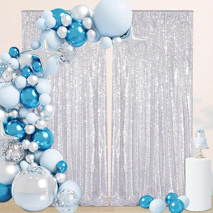 Silver Sequin Backdrop Curtains-2 Panels 4FTx8FT Silver Backdrop - Image 4