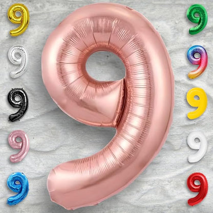 Rose Gold Number Balloon 9 Mylar Foil Balloons 40 inch - Image 4