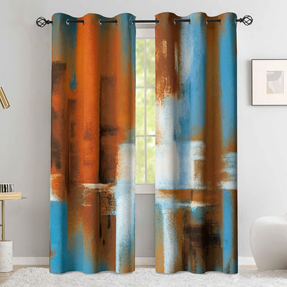 Asuexpect Rust Curtains 2 Panels Abstract Curtain Room Darkening Grommet Window - Image 3