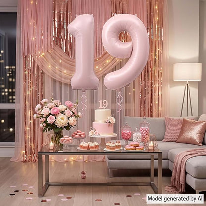 Baby Pink Number 19 Balloon 40 Inch, Pastel Foil Milestone Party Supplies | - Image 3