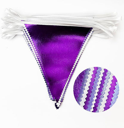 Purple and White Party Decorations Metallic Fabric Ombre Purple White Triangle - Image 3