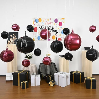 Black Burgundy Round Foil Balloons - Image 4