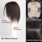 Real Human Hair Topper Double-Monofilament Top Hand-Tied Hair Pieces Mid Length for WomenThinning Hair BHADS812 (BL Natural Black × Hair Length:9.8"(25cm), Base Size:3.1"×4.7"(8cm×12cm))