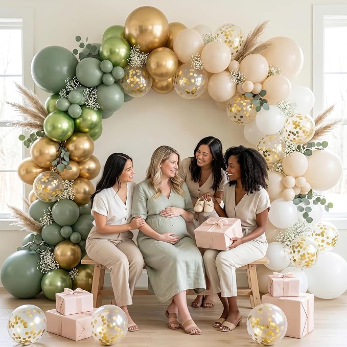 Sage Green Gold Balloons, 12 Inch 60 Pcs Metallic Olive Green White Gold - Image 5