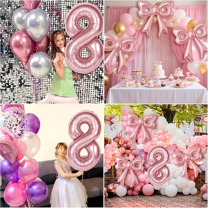 Bow Number 8 Birthday Balloons, Coquette Party Decorations Supplies - Image 4