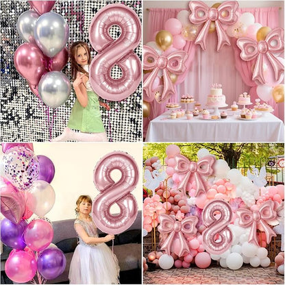 Bow Number 8 Birthday Balloons, Coquette Party Decorations Supplies - Image 4