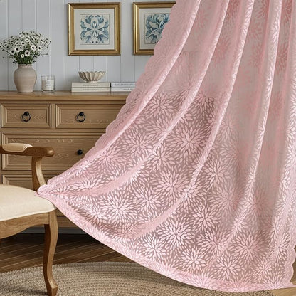 MIULEE Vintage Floral Scalloped Lace Curtains, Light Pink 52" W x 63" L | 2 - Image 3