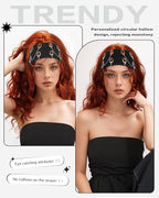 Grommet Headband for Women, Chain Black 20cm Hollow Out Elastic Hair Band, Eyelets Punk Grunge Stylish Hairband