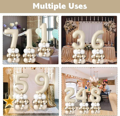 40 Inch Cream Number 4 Balloon for 4th Birthday Decoration Beige White Sand - Image 5