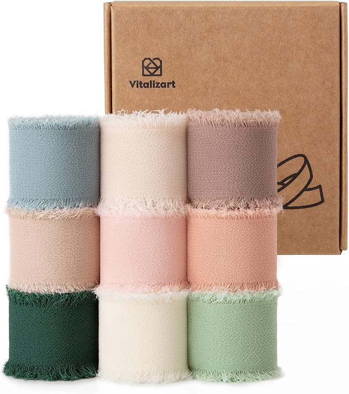 Vitalizart 1" x 27 Yd Chiffon Silk Ribbon Mixed Color Ribbons Set 9 Rolls | 3 by Vitalizart