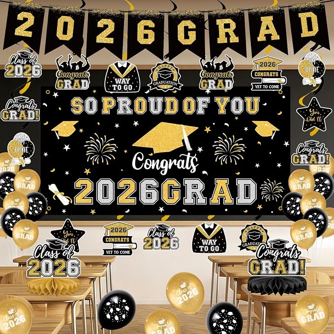 59Pcs Graduation Decorations 2026 Backdrop Balloons Banner Centerpiece Hanging - Image 6