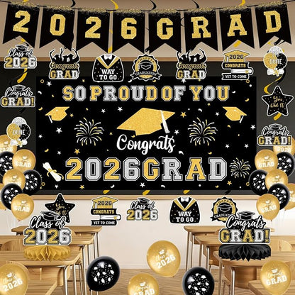 59Pcs Graduation Decorations 2026 Backdrop Balloons Banner Centerpiece Hanging - Image 6