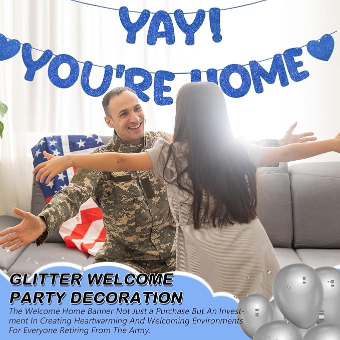 Fulmoon Pre Strung Yay You're Home Banner Glitter Welcome Home Party - Image 4