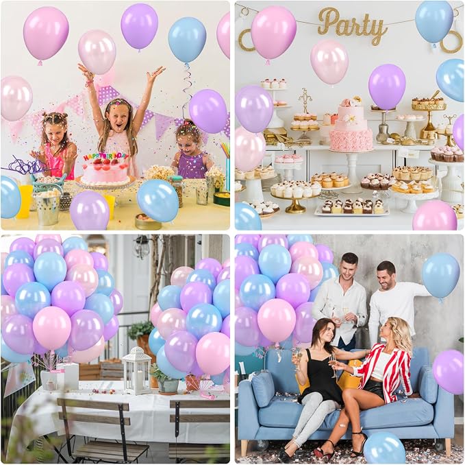 Blue Pink Purple Balloons, 12 Inch Pastel Balloons, Pearl Pink Purple Blue - Image 8
