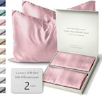 SUNDAYSILKS™ | Silk Pillow Cases 2 Pack | 22 Momme Mulberry Silk Pillowcase Set of 2 | All Sides 100% Pure Silk Slip Pillowcases Bliss for Women, Zipper | Standard Queen, King Size, 6A [Pink Quartz]