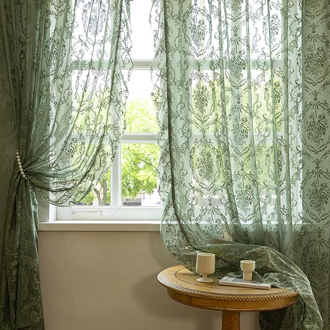 Deeprove Sheer Lace Curtains Olive Green 96 Inches Length by Deeprove