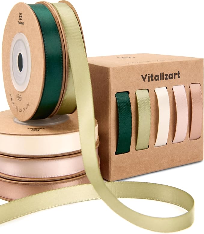 Vitalizart Ribbons for Crafts 3/8" x 50 Yd Satin Ribbon Double Face Gift by Vitalizart