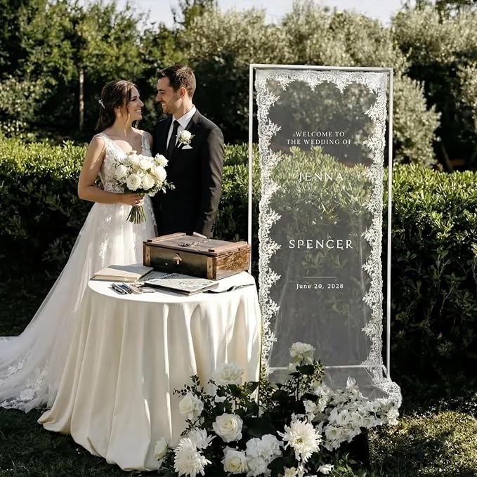 Personalized Sheer Tulle Wedding Welcome Banner Sign - Image 2