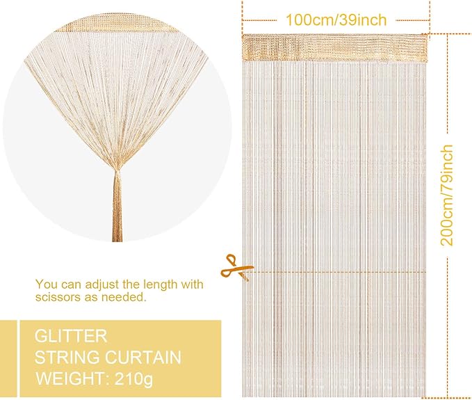 WILLBOND 4 Pcs String Curtains Glitter Fringe Curtains - Image 2
