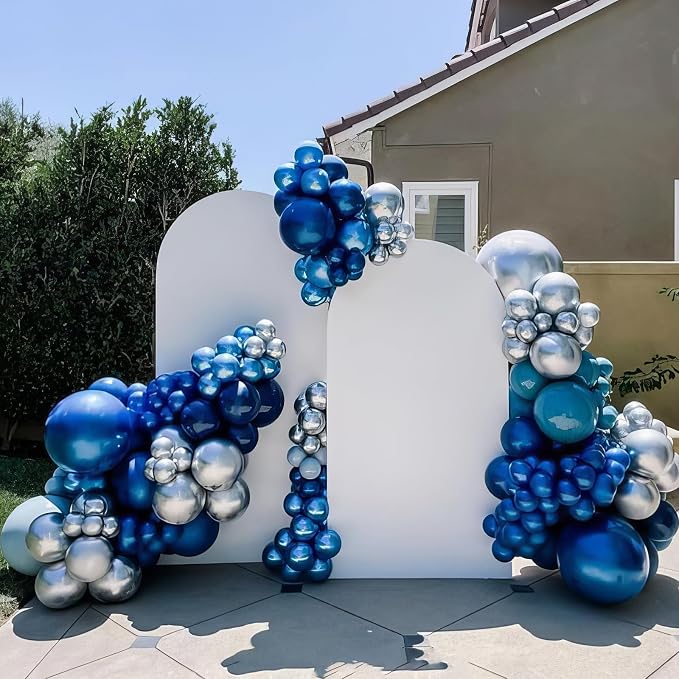 Blue Silver Balloons, Pearl Navy Balloon Metallic Light Blue and Silver Balloons - Image 3