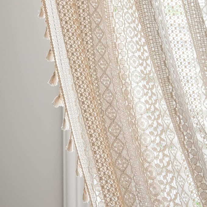 Sutuo Home Boho Sheer Curtain 108 Inches Long, Crochet Lace - Image 2