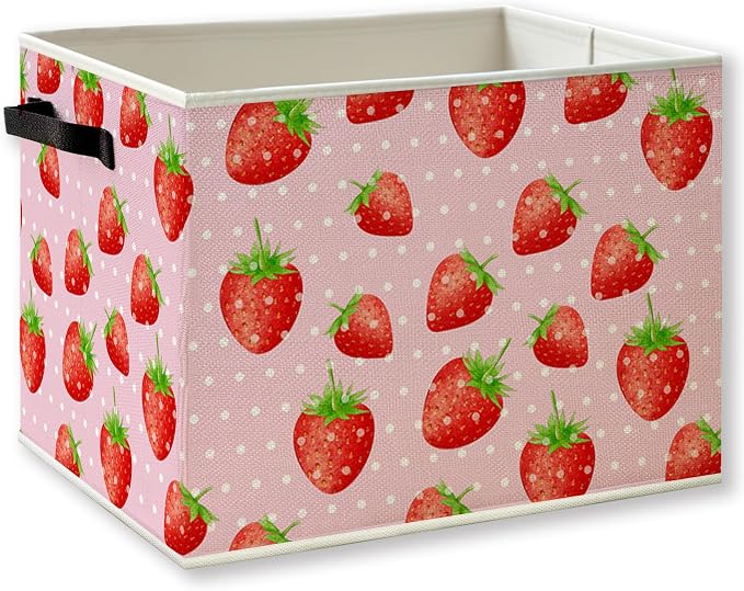 Pink Strawberry Foldable Storage Bins Box by KSDUT