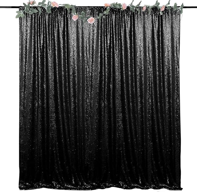 Black Sequin Backdrop for Birthday Party 10FTx10FT | 1 Panel, Glitter Sequin by HMQIANG