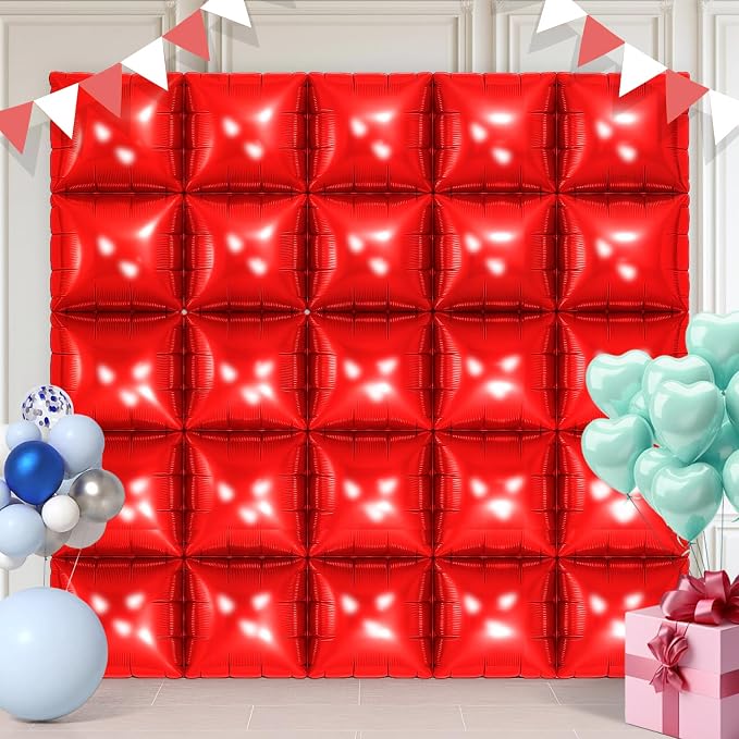 Red Square Foil Balloons 25 Pcs Metallic Red Balloons Wall Backdrop by Unknown