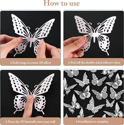 SAOROPEB 3D Butterfly Wall Decor 48 Pcs Pearl White Butterfly Decorations | 4 - Image 6