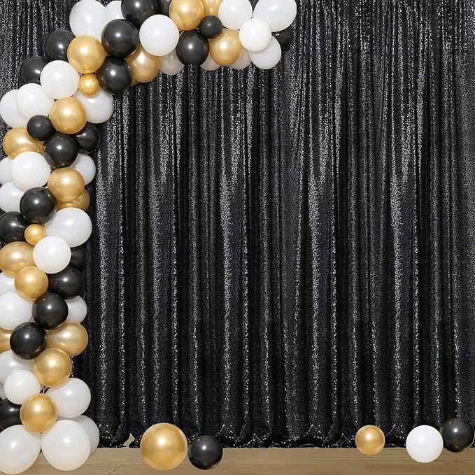 Sugargirl Black Sequin Backdrop Curtain 4FTx8FT Glitter Black Background Drapes by Sugargirl