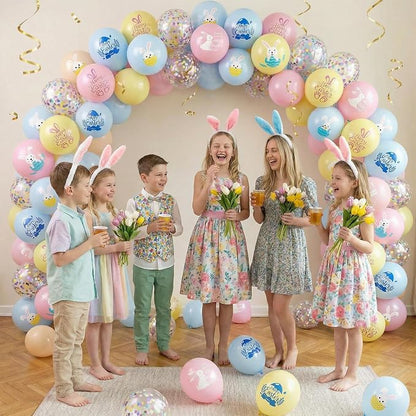 Easter Printed Balloons, 12 Inch Cute Bunny Rabbit Eggs Pastel Confetti - Image 6