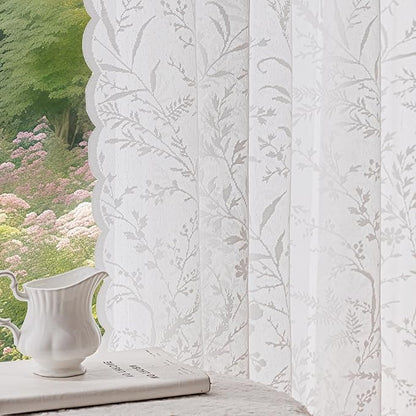 Anmao Vintage Lace Curtains 63 Inches Long 2 Panels Set, Romantic Elegant Light by Anmao