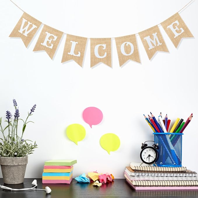 Uniwish Welcome Banner Sign Garland Classroom Welcome Decorations | Burlap - Image 5