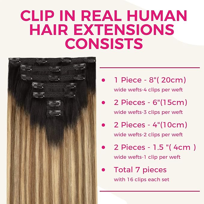 Lashey Clip ins Hair Extensions Real Human Hair 20 Inch Long Straight 120g 7pcs Balayage Ash Brown to Honey Blonde with Brown Root Real Human Hair Clip in Extensions