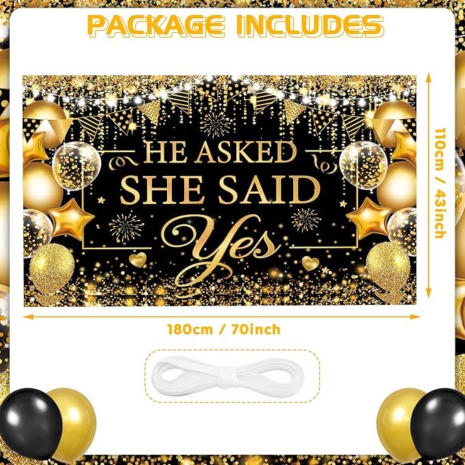 Gold Engagement Party Decorations Black Gold Engagement Banner Backdrop He - Image 4