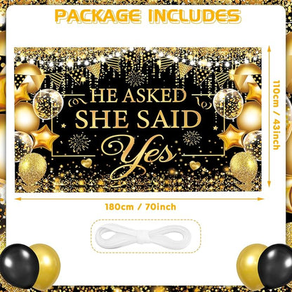 Gold Engagement Party Decorations Black Gold Engagement Banner Backdrop He - Image 4